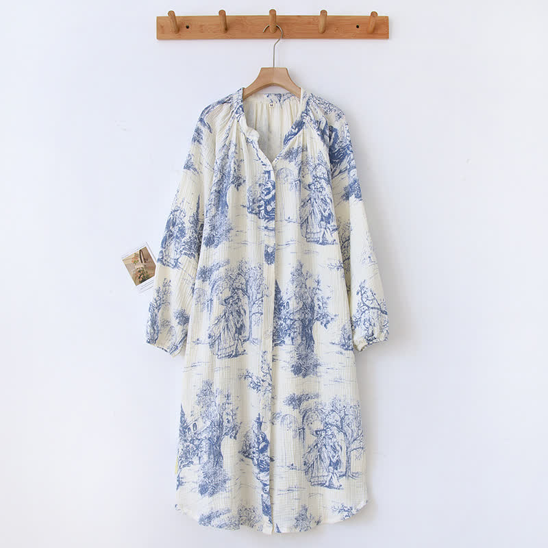 Nachthemd aus Baumwollgaze mit Toile-Print