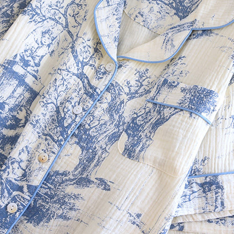 Nachtwäscheset aus Baumwollgaze mit Toile-Print