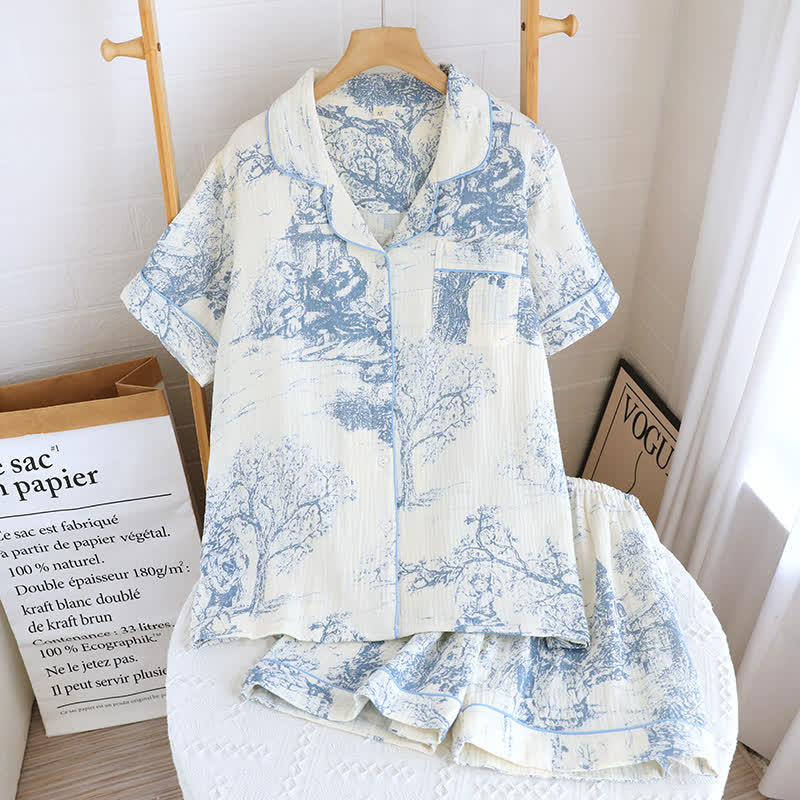 Nachtwäscheset aus Baumwollgaze mit Toile-Print