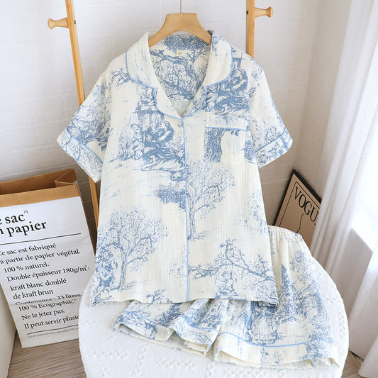 Nachtwäscheset aus Baumwollgaze mit Toile-Print