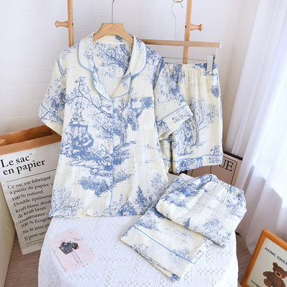 Nachtwäscheset aus Baumwollgaze mit Toile-Print