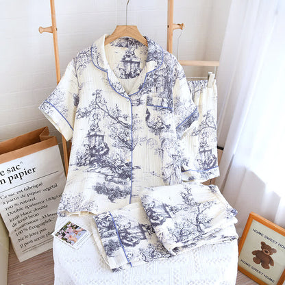 Nachtwäscheset aus Baumwollgaze mit Toile-Print