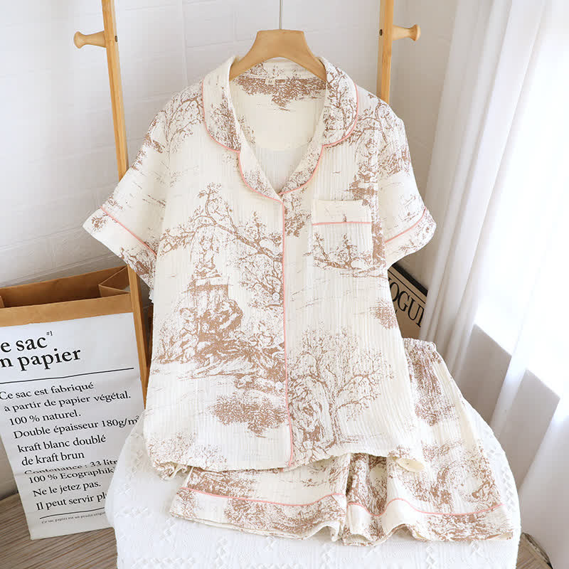 Nachtwäscheset aus Baumwollgaze mit Toile-Print