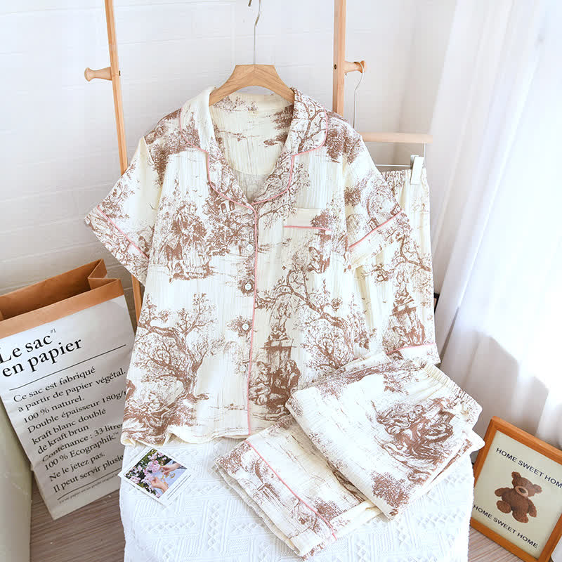 Nachtwäscheset aus Baumwollgaze mit Toile-Print