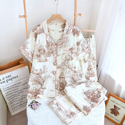 Nachtwäscheset aus Baumwollgaze mit Toile-Print