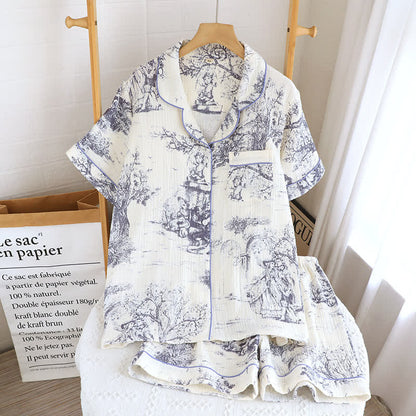 Nachtwäscheset aus Baumwollgaze mit Toile-Print