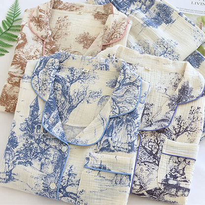 Loungewear aus Baumwollgaze mit Tintenwasch-Toile-Print