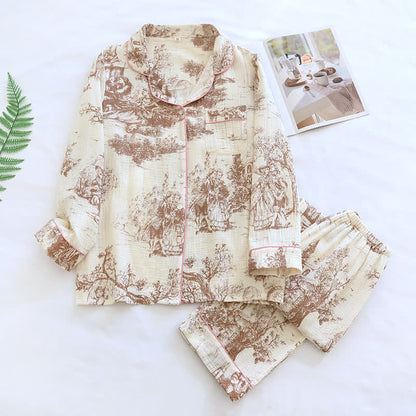 Loungewear aus Baumwollgaze mit Tintenwasch-Toile-Print - Braun - XL - image 0