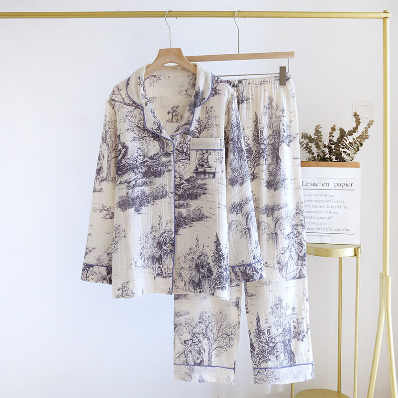 Loungewear aus Baumwollgaze mit Tintenwasch-Toile-Print - image 4
