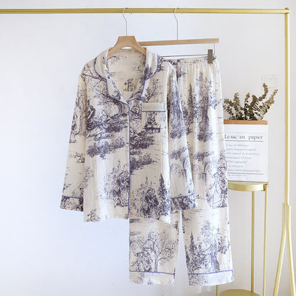 Loungewear aus Baumwollgaze mit Tintenwasch-Toile-Print - image 4