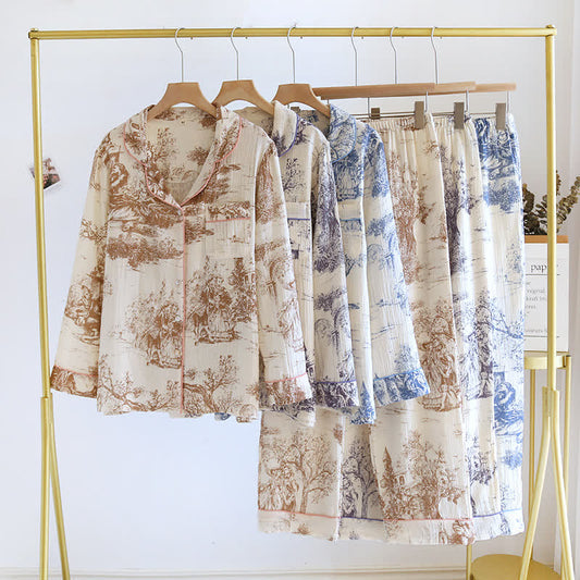 Loungewear aus Baumwollgaze mit Tintenwasch-Toile-Print