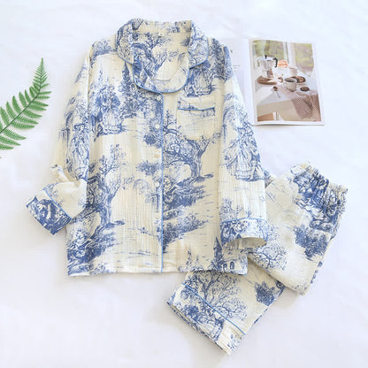 Loungewear aus Baumwollgaze mit Tintenwasch-Toile-Print