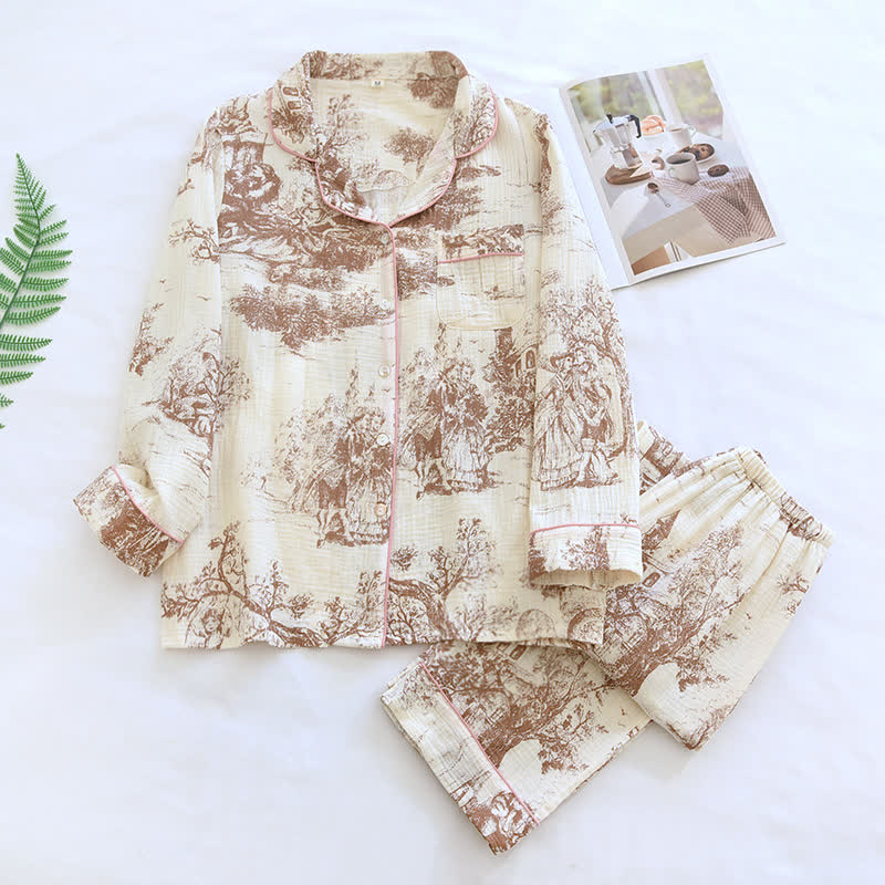 Loungewear aus Baumwollgaze mit Tintenwasch-Toile-Print