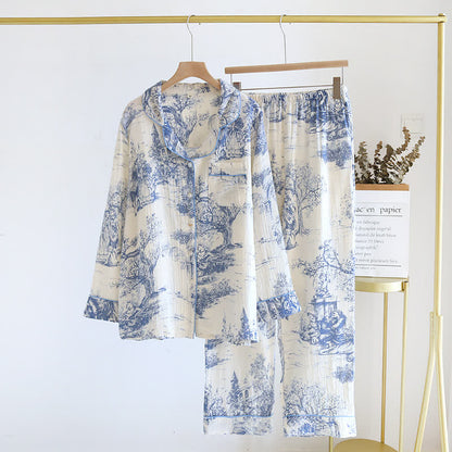 Loungewear aus Baumwollgaze mit Tintenwasch-Toile-Print