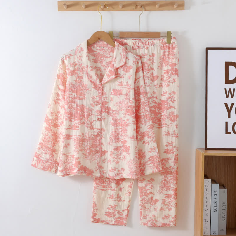Loungewear-Set aus Baumwollgaze mit malerischem Toile-Muster