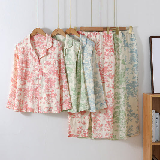 Loungewear-Set aus Baumwollgaze mit malerischem Toile-Muster