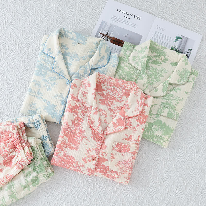 Loungewear-Set aus Baumwollgaze mit malerischem Toile-Muster