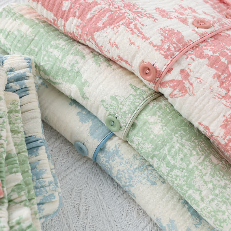 Loungewear-Set aus Baumwollgaze mit malerischem Toile-Muster