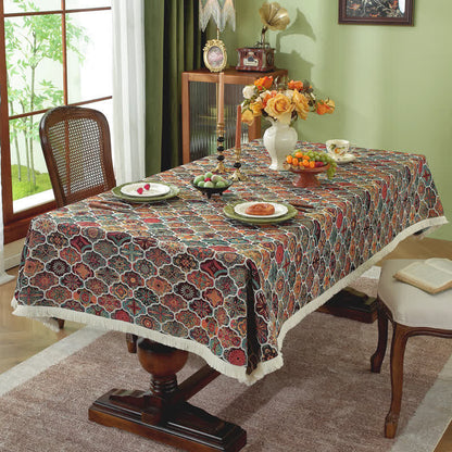Rechteckige Jacquard-Tischdecke mit marokkanischer Quaste