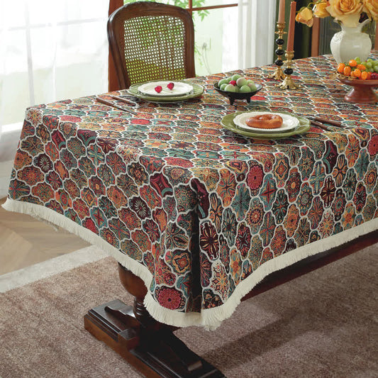 Rechteckige Jacquard-Tischdecke mit marokkanischer Quaste