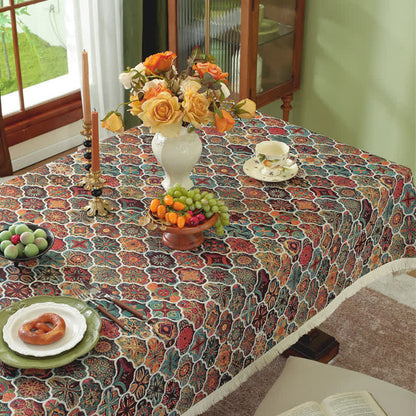 Rechteckige Jacquard-Tischdecke mit marokkanischer Quaste