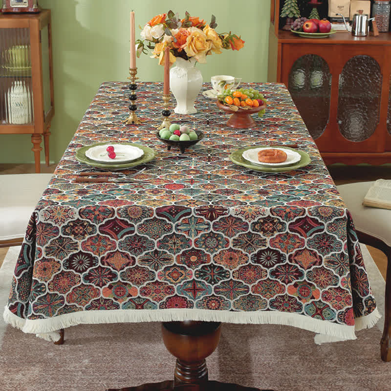 Rechteckige Jacquard-Tischdecke mit marokkanischer Quaste