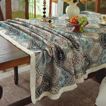 Rechteckige, knitterfreie Tischdecke mit Quaste