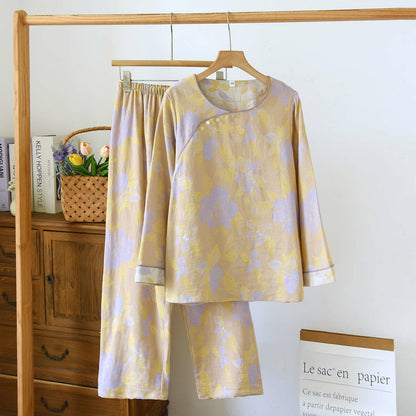 Orientalisches Nachtwäscheset aus Jacquard-Baumwolle mit Hostas-Print