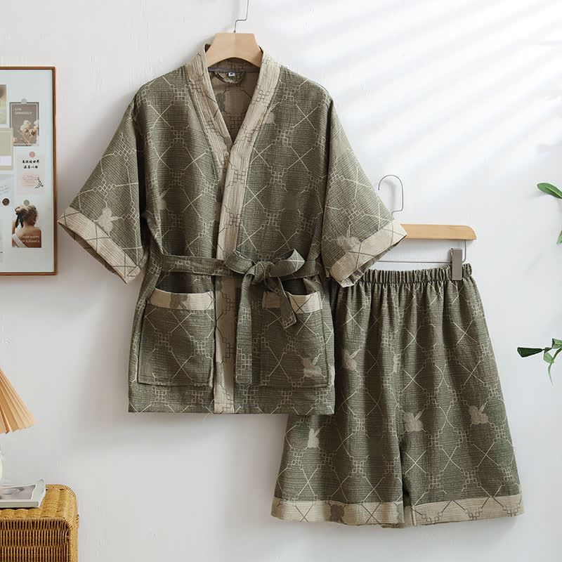 Unisex-Loungewear aus Baumwolle mit grünem Gittermuster
