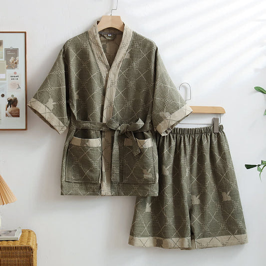 Unisex-Loungewear aus Baumwolle mit grünem Gittermuster