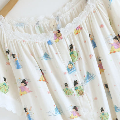 Orientalisches Nachthemd mit Cartoon-Prinzessin aus Baumwolle und Spitze