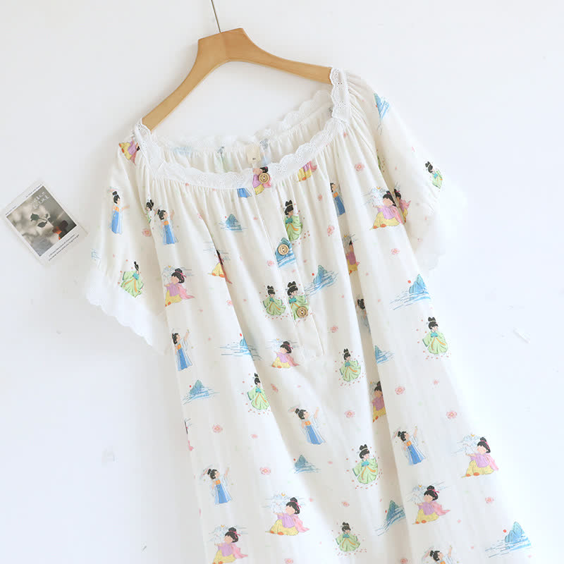 Orientalisches Nachthemd mit Cartoon-Prinzessin aus Baumwolle und Spitze