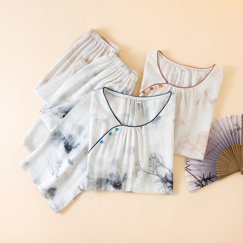 Loungewear-Set mit orientalischer Tintenwäsche und Landschaft
