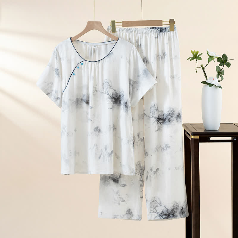 Loungewear-Set mit orientalischer Tintenwäsche und Landschaft