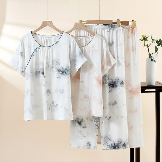 Loungewear-Set mit orientalischer Tintenwäsche und Landschaft