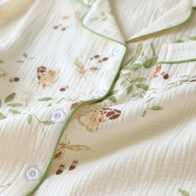 Pyjama-Set aus Baumwolle mit Schmetterlings- und Blattmuster