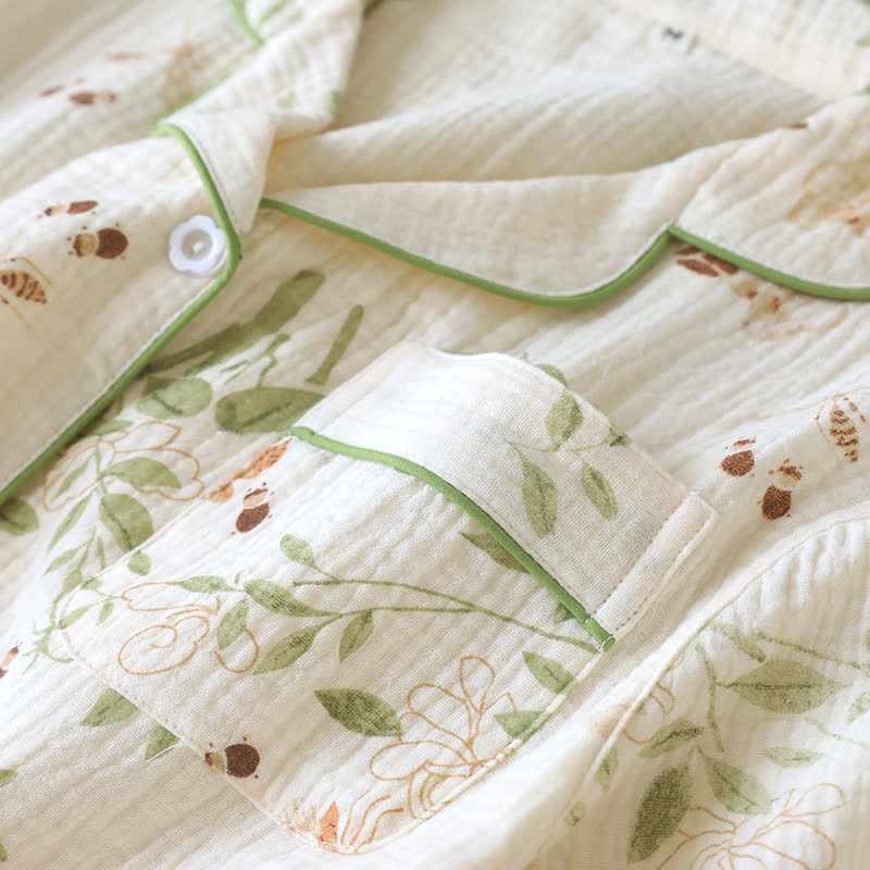 Pyjama-Set aus Baumwolle mit Schmetterlings- und Blattmuster