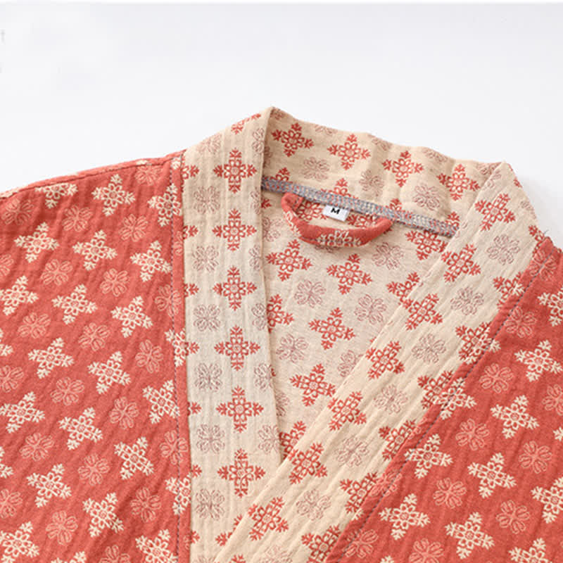 Roter geometrischer Kimono aus Baumwolle für Unisex