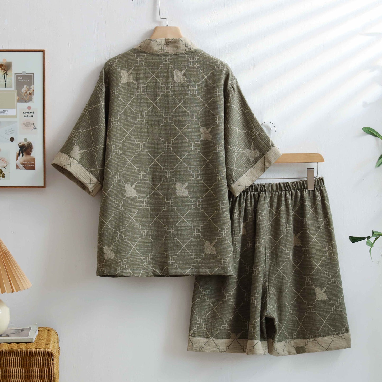 Unisex-Loungewear aus Baumwolle mit grünem Gittermuster