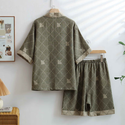 Unisex-Loungewear aus Baumwolle mit grünem Gittermuster