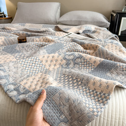 Patchwork-Steppdecke aus Baumwollmusselin mit geometrischem Paisley-Muster