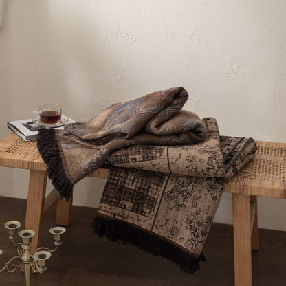 Patchwork-Steppdecke aus Baumwollmusselin mit Blumenmuster und Karomuster