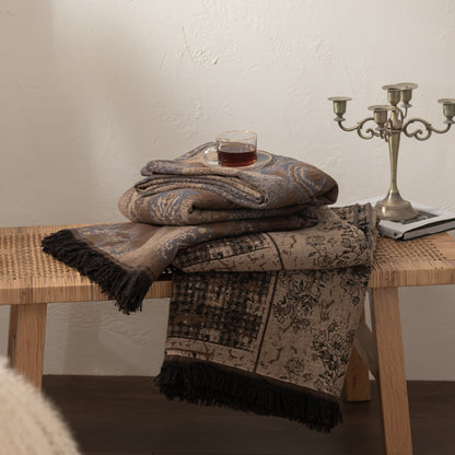 Patchwork-Steppdecke aus Baumwollmusselin mit Blumenmuster und Karomuster