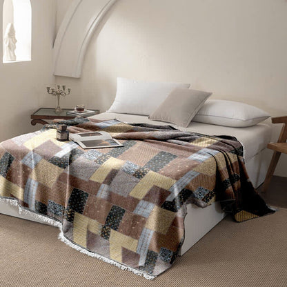 Patchwork-Steppdecke aus Baumwollmusselin mit Quasten