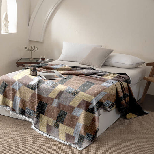 Patchwork-Steppdecke aus Baumwollmusselin mit Quasten