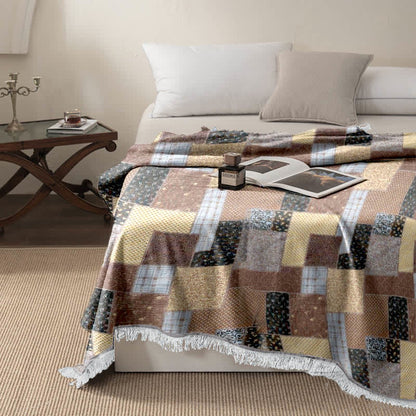 Patchwork-Steppdecke aus Baumwollmusselin mit Quasten