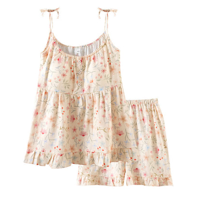 Pyjama-Set aus geblümter Baumwolle mit Camisole-Shorts