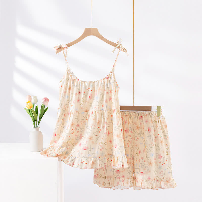 Pyjama-Set aus geblümter Baumwolle mit Camisole-Shorts