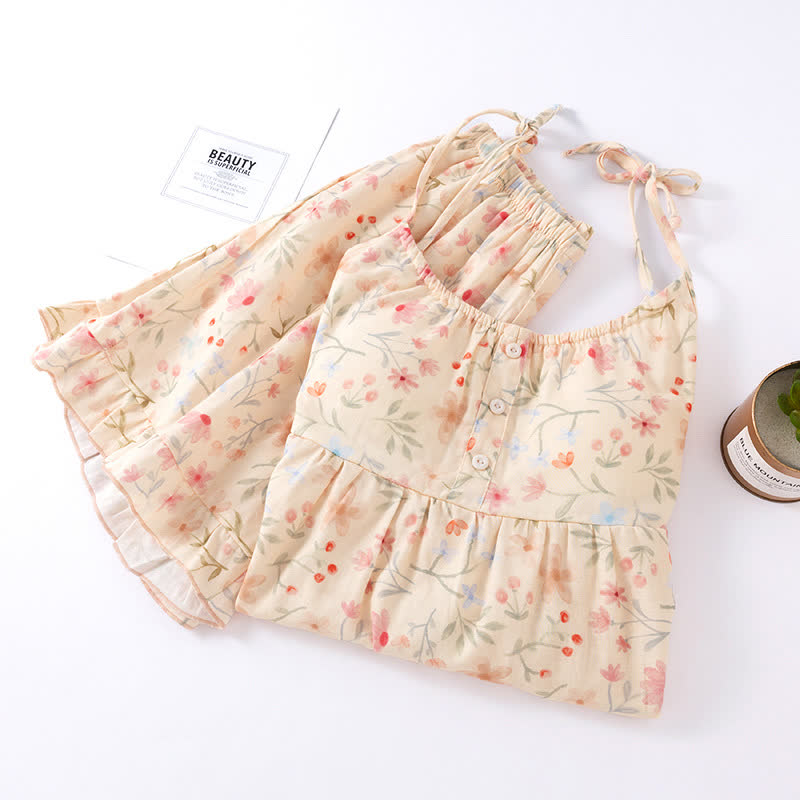Pyjama-Set aus geblümter Baumwolle mit Camisole-Shorts