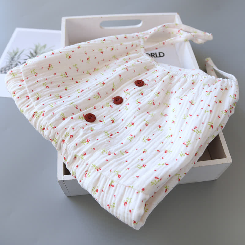 Rotes Camisole-Nachthemd aus Baumwollgaze mit Blumenmuster